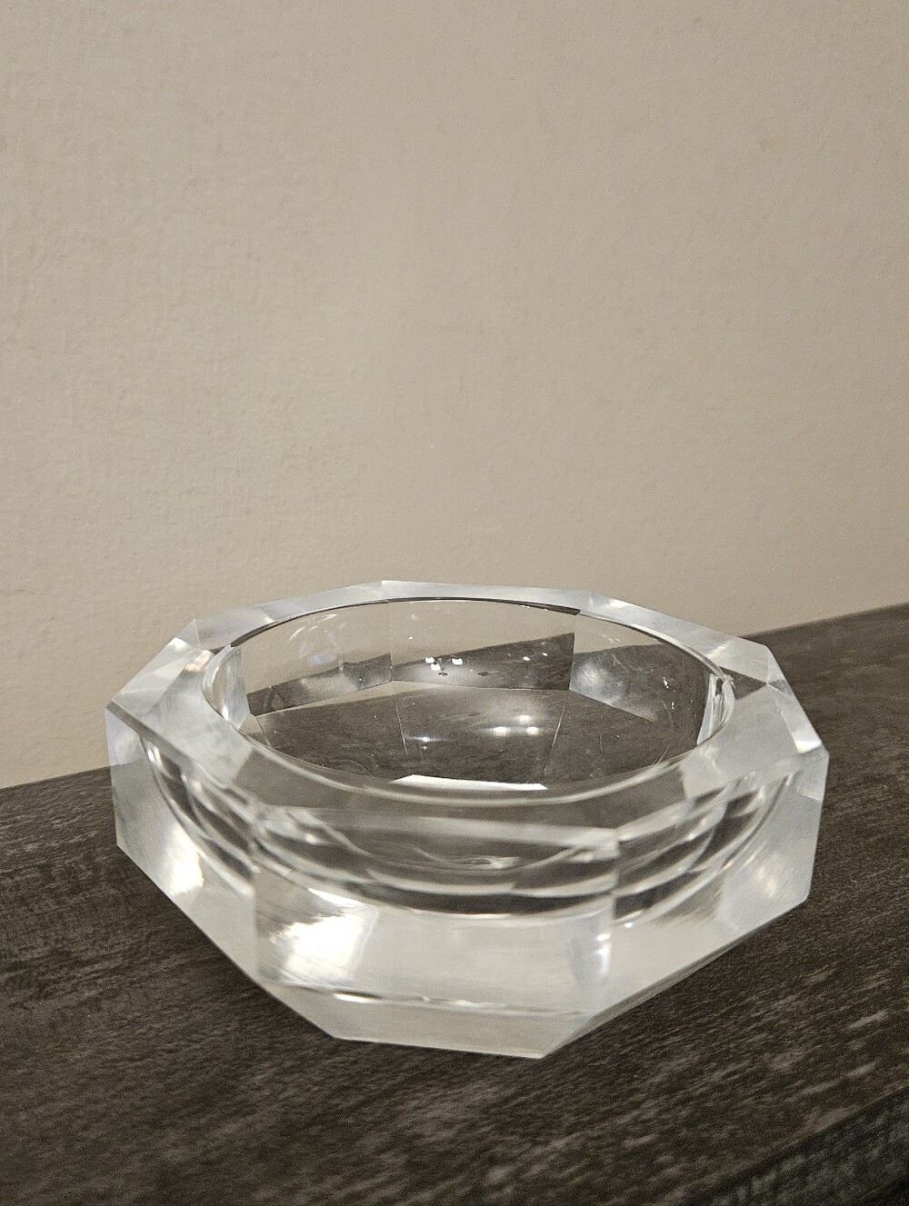 Vintage Heavy Faceted Crystal Octagonal Ashtray/ Catchall Trinket Dish